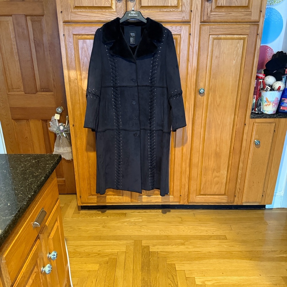Dennis Basso Black Faux Fur Trench Coat